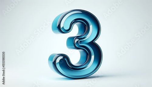 3D blue number 3 on white background.