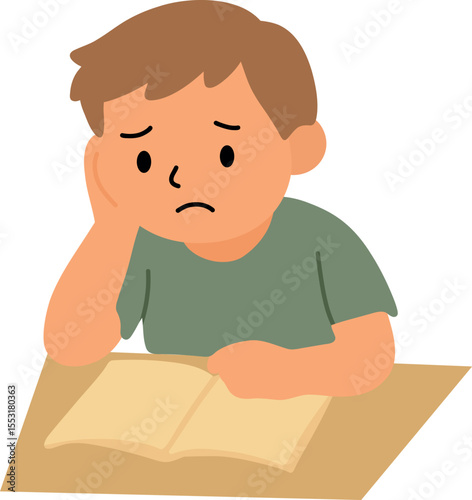 Sad Boy Reading a Book