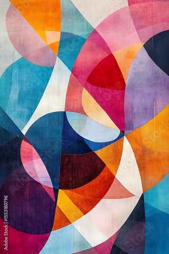 Sharp shapes with intersecting lines and circles, vibrant and soft colors blending seamlessly 