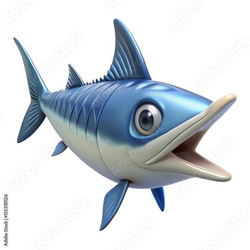 Cartoon barracuda fish with big eyes and open mouth isolated on white background