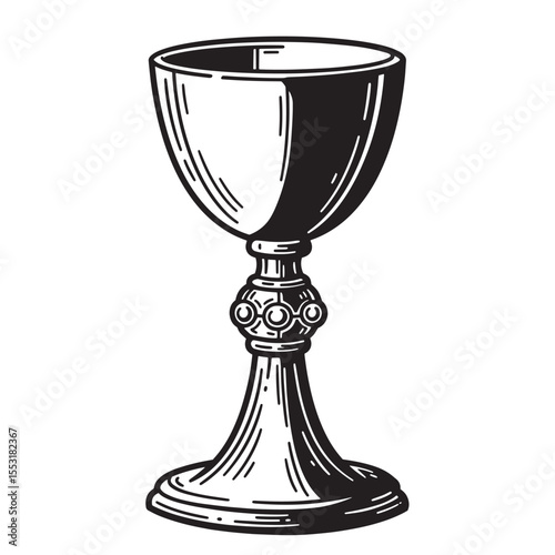 Elegant vintage art silhouette depicting a detailed chalice or goblet on a clean white background