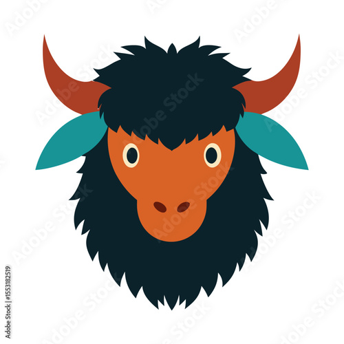 Yak head fuzzy nature mascot artwork Vector illustration