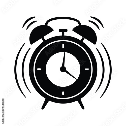Ringing Alarm Clock Silhouette  Minimalist Black Vector Icon