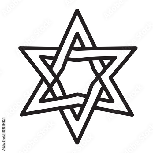 Minimalist black and white vintage art silhouette of the star of david in a simple geometric design
