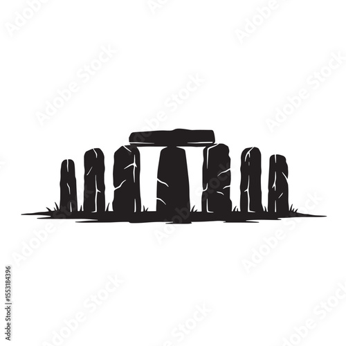 Monochrome illustration of stonehenge standing stones representing ancient monumental architecture design