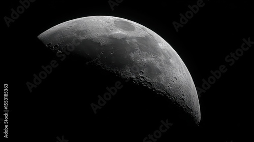 Detailed Crescent Moon Craters, Lunar Surface, and Dark Sky Space Photography