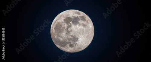 Detailed Full Moon View Against a Deep Blue Night Sky Backdrop Image