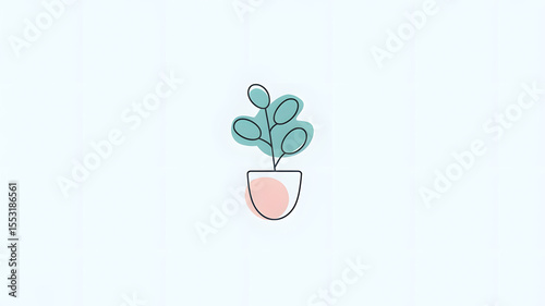 Delicate minimalist drawing of a green plant in a pastel pink pot, perfect for design projects, icons, or decor themes.
