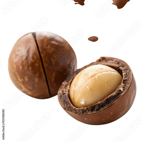 Macadamia Nuts: Close-up of Whole and Cracked Macadamia Nut Kernels