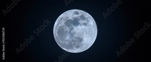 Detailed Full Moon View against Dark Sky Showing Lunar Craters and Surface Texture