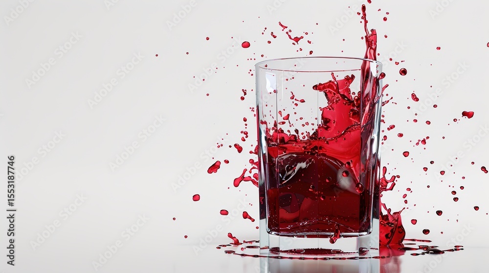 Fototapeta premium A glass filled with a vibrant red liquid, standing isolated on a clean white background. This image is perfect for beverage - related projects, whether it's for cocktail menus, wine promotions, 