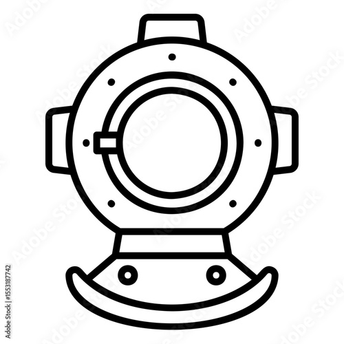 Diving Helmet Outline Illustration - Vintage Underwater Gear