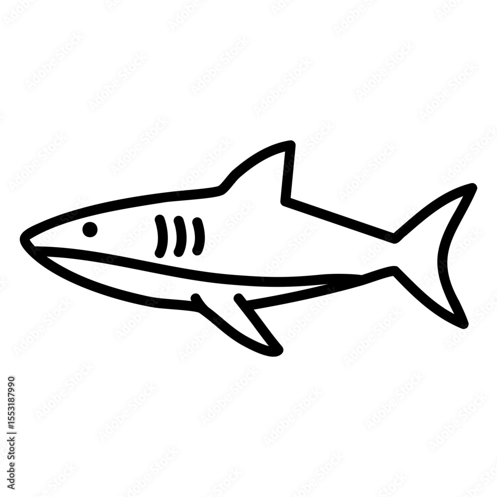 Naklejka premium Line Art of Shark Silhouette with Fin Detail