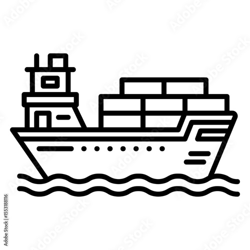 Cargo Ship Illustration Icon on Water Surface