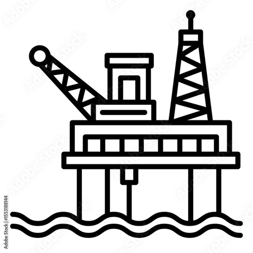 Oil Rig Outline on Sea, Offshore Platform Illustration