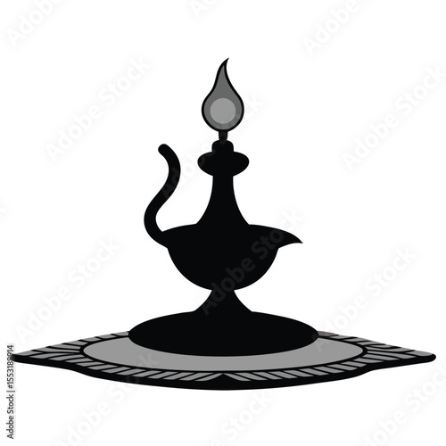 Vector art of black silhouette of an oil lamp on a mat isolated on white background