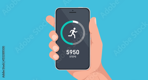 Hand Holding Smartphone Displaying Fitness App with 5950 Steps