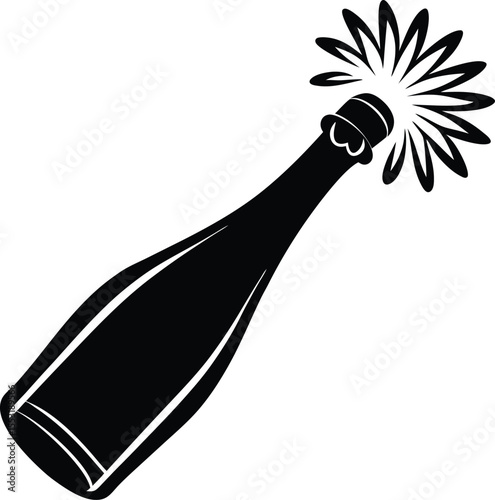 Silhouette of Champagne Bottle Popping