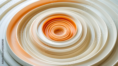 Abstract concentric circles of pale orange and cream, layered to create a dynamic optical illusion