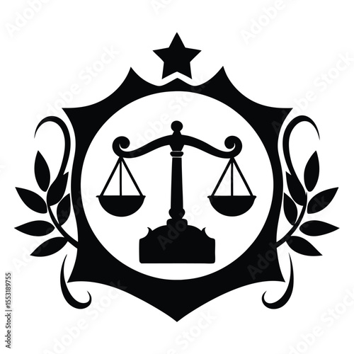 Vector art of scales of justice emblem isolated on white background