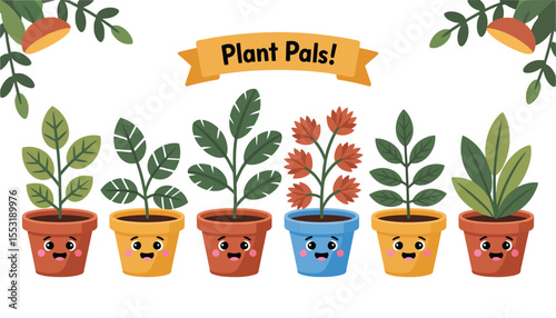 A diverse set of potted plants, including small houseplant seedlings and a ficus, showcasing green leaves and vibrant growth, isolated on white for botanical study