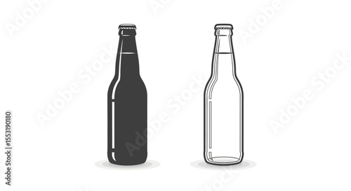 Vector Illustration of Beer Bottles: Silhouette and Outline Designs