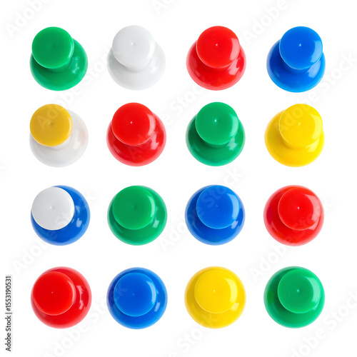 Colorful Push Pins on Black Background: Office Supplies for Organization and Creativity