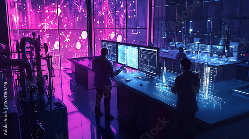 Engineers optimizing a machine for peak efficiency in a high-tech lab (1)