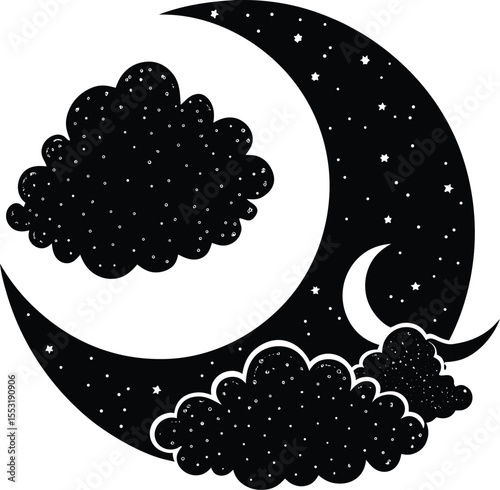 Silhouette of Crescent Moon and Cloud