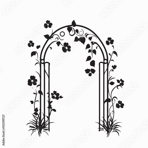 Wedding gate with flower decoration Silhouette vector on white background.