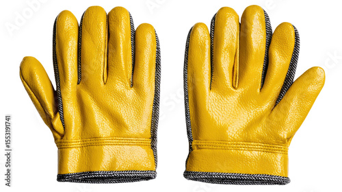 Golden Protection: A pair of robust yellow work gloves, offering steadfast defense for your hands. These essential tools symbolize safety and reliable protection.