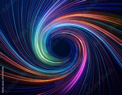 Colorful Swirling Light Streaks Forming a Dynamic Vortex Pattern