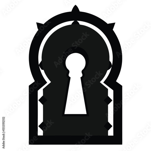 Vector art of a black keyhole in an arch silhouette isolated on white background