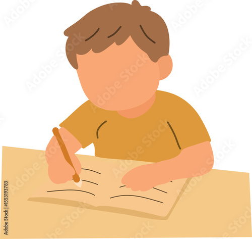 Boy Writing on Desk