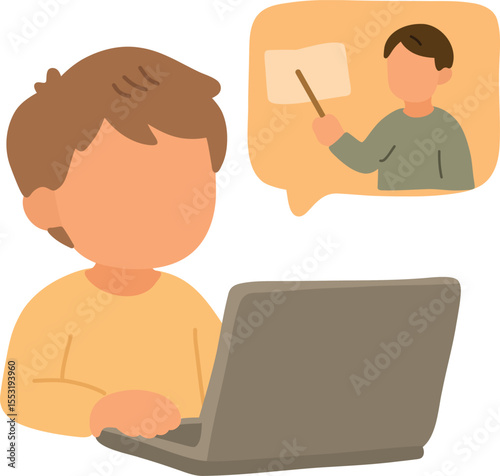 Boy Attending Online Class on Laptop