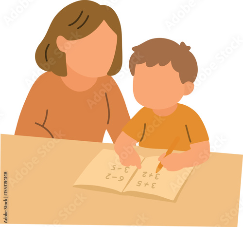 Mother Tutoring Son in Mathematics