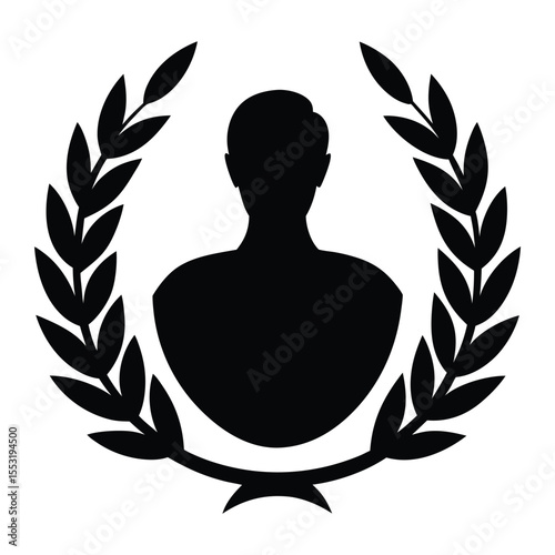 Vector art of a black silhouette of a person wearing a laurel wreath isolated on white background