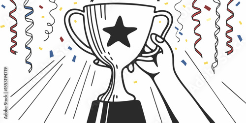 Monochrome Sketch of a Winning Moment, Celebrating Success and Achievement with Award.
