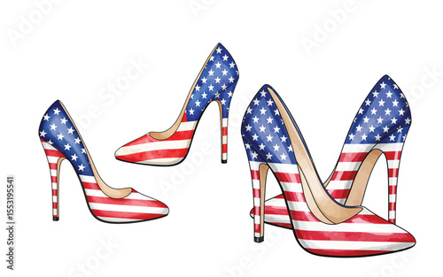 USA Flag High Heels - Patriotic Women's Shoes Illustration