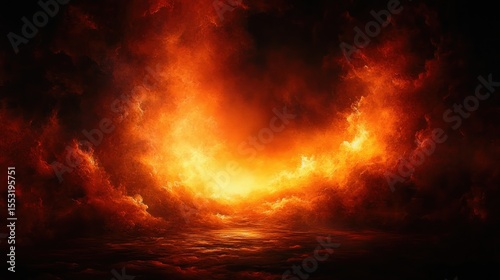 Fiery red and orange glowing cloud formation resembling a blazing inferno with intense heat and dynamic swirling flames