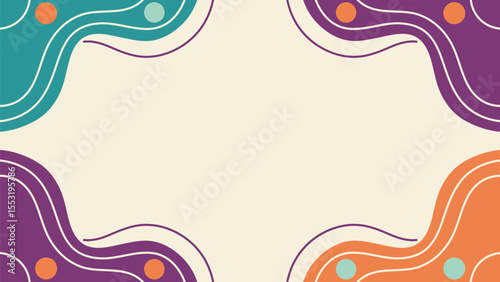Abstract background illustration featuring colorful curved shapes and circular accents on a cream colored backdrop