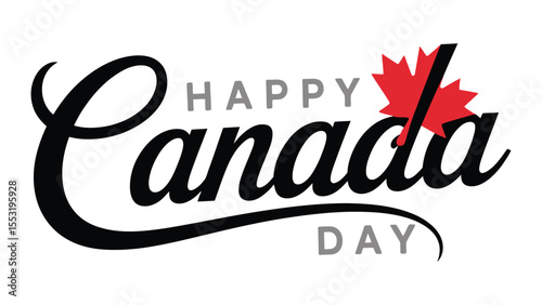 happy canada day text design with red maple leaf and elegant script typography on white background celebrating canadian patriotism