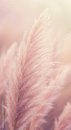 Close up of a delicate pampas grass plume. Natural plant texture as a soft abstract background. Botanical and floral decor concept for design banner poster or wedding invitation card.