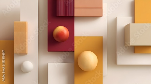 Minimalist and Modern 3D Autumn Composition with Warm Earth Tones, Geometric Shapes, and Seasonal Foliage – Perfect for Elegant Presentations and Branding.