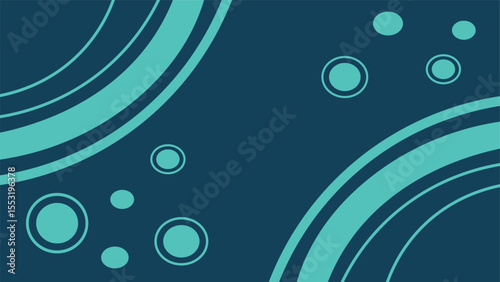 Abstract teal design with circles and curved lines over a deep blue background