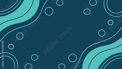 Abstract teal wavy lines and circles on a dark blue background vector design