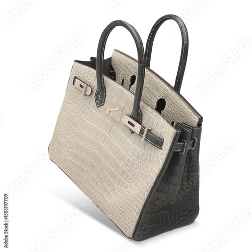 Woman Leather Texture Comfortable Hand Bag On PNG Transparent Background . Cut-Out Clipping Path With Adobe Photoshop Pen Tool . PNG Transparent  Handbag