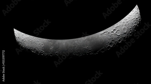 Waning Crescent Moon with Visible Craters Against a Black Sky Background