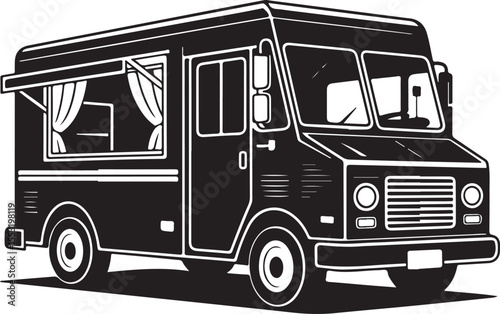 Food Truck Vector Illustration: Mobile Kitchen Silhouette for Street Food