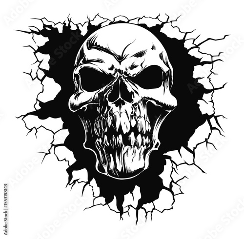 Skull Engraving Design with Cracked Background for Dark Art Themes